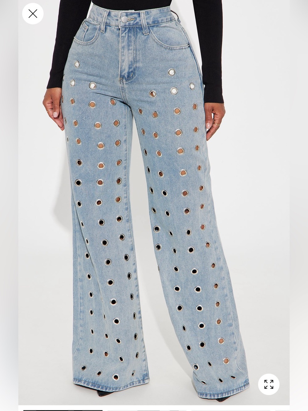 Fashion Nova Light Blue Wide-Leg Grommet Jeans - Picture 2 of 3